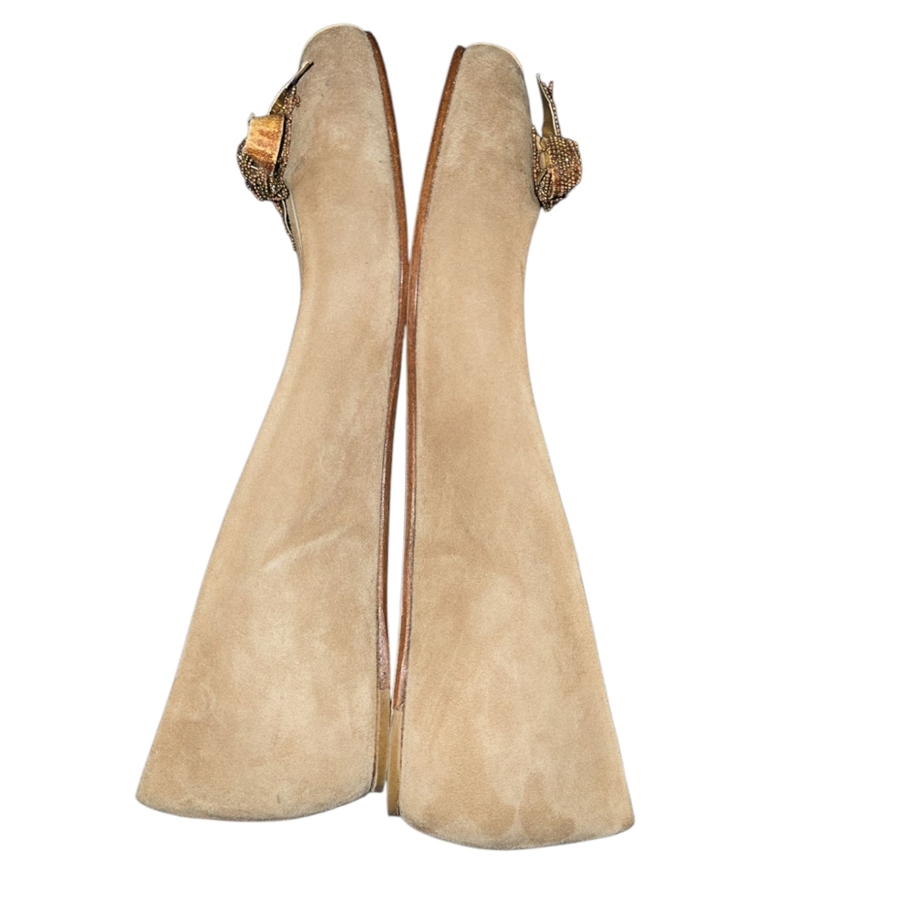 Butter Beige Flats with Metallic Mesh Bow - Picture 5 of 9